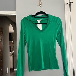 H&M Vibrant Green Long Sleeve V-Neck Top
